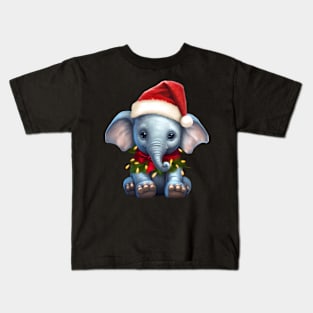 Cute Elephant Christmas Light Funny Elephant Lover Xmas Kids Kids T-Shirt